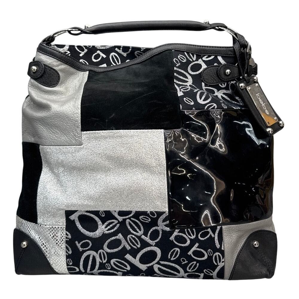 Bebe Y2k Black Silver Large 14" x 17" Shoulder Hobo Bag Tote Purse